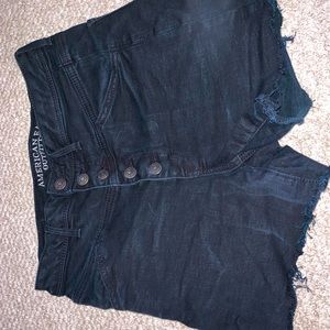 High waisted button black jean shorts AE